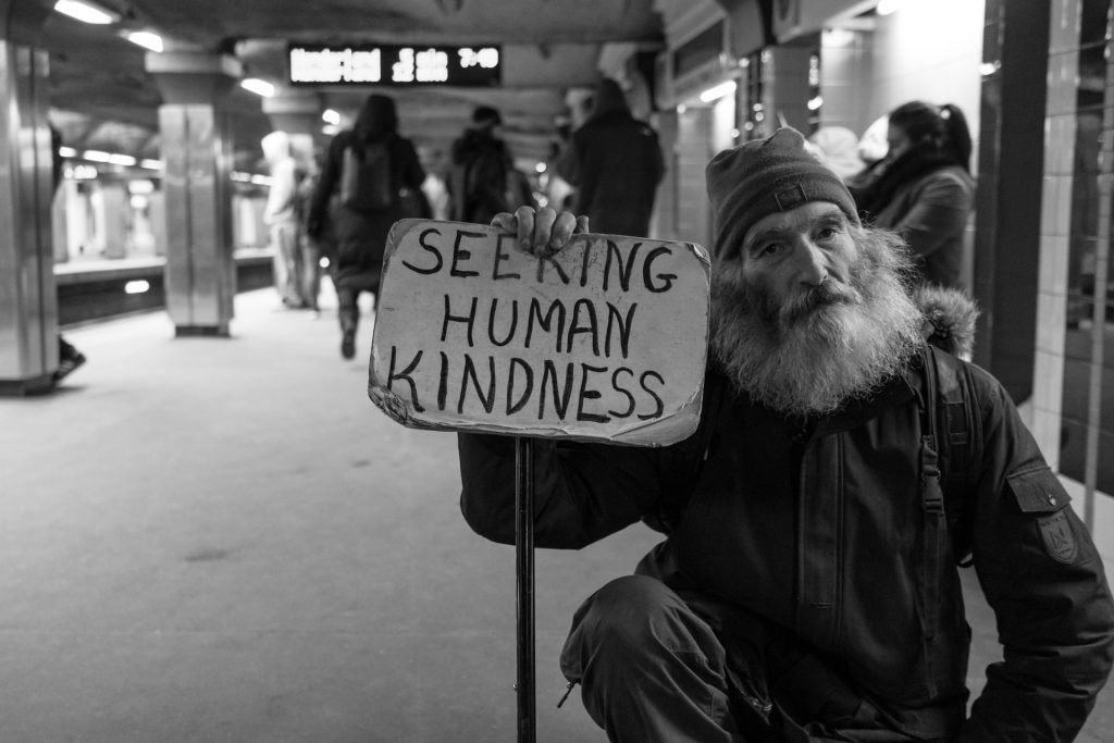 Homeless man in subway